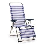 Solenny Transat Réglable de Jardin Relax 5 Positions 75x63x114 cm Chaise Longue Dossier Anatomique Bleu et Blanc