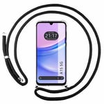 Tumundosmartphone Étui pendentif transparent pour Samsung Galaxy A15 4G/5G avec cordon noir