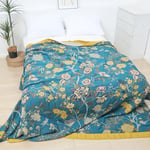 Snylcce Double-sided Bohemian Large Throw Blanket - 100% Organic Cotton Handwoven Bed & Sofa Throw, Cozy Boho Accent for 2-3 Seater Couches and Armchairs - 200x230cm, Birds in the Woods Green