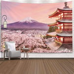 JOOCAR Tapestry Japan Pagoda Mt Fuji in The Spring Cherry Blossoms at Chureito Easter Art Festival Style Wall Hanging Tapestry Polyester Fabric Home Decorative