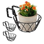 Relaxdays Support à Pots de Fleurs Balcon, Lot de 3, métal, réglable, Porte-Plantes à accrocher, H x D 11 x 25 cm, Noir