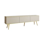 Meuble TV Avec Lamelles  Beige Avec Pieds En Or, 175 X 53 X 32 Cm