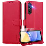 UITUIM Coque pour Samsung Galaxy A15 4G/5G Coque Etui Portefeuille Cuir avec Verre Trempé Protection Écran Porte Carte Rabat Clapet Flip Case Étui Housse Etui pour Samsung Galaxy A15 4G/5G,Rouge