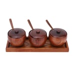 Standard Workmanship 3PCS Wooden Seasoning Jar Sugar Bowl with Lid Wood Box Seasoning Pot Kitchen Tool for Household