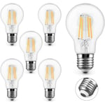 6-pack E27 LED-lampor Varmvitt 2700K 4W 400LM Motsvarande 40W Halogenljus Energisparande A60 Vintage Edison-lampa