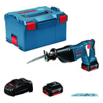 Bosch Professional Scie sabre Sans-Fil GSA 18 V-LI (18V, 2 Batteries 5,0 Ah, Longueurs de course : 28 mm, L-Boxx) - Noir, Bleu