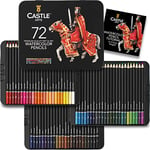 Castle Art Supplies 72 Watercolour Pencils Set | Premium Vibrant Pigments for Blending, Drawing and Painting | For Adults, Hobbyists and Professionals I Protected and Organised in Presentation Tin Box