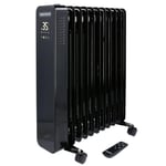 TOUGH MASTER Oil Filled Radiator 2500W 11 Fin, Portable Electric Heater on Wheels with 3 Heat Settings 24H Timer Overheat Protection LED Display Remote Control