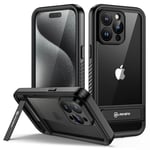 Lanhiem Coque pour iPhone 15 Pro Max Étanche avec Support Arrière [IP68 Imperméable] 360 Indestructible Antichoc Integral Antipoussière Anti-Neige Waterproof Etui avec Renforcée Protection écran,Noir