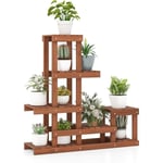 Support de Plante en Bois 6 Niveaux, Étagère pour Fleurs avec Structure Haute et Basse, Support Pot de Fleurs pour Balcon Jardin Terrasse, 90 x 25 x