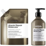 L’Oréal Professionnel Absolut Repair Molecular Shampoo 500ml and Refill Pack 500ml for damaged hair