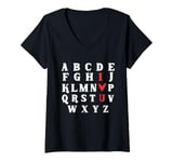 Womens Alphabet ABC I Love You Valentine's Day Heart V-Neck T-Shirt