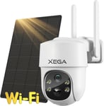 Camera Surveillance Wifi Exterieure Sans Fil Solaire, 2.4Ghz Hd Ptz Caméra 355°/90°, Vision Nocturne Couleur, Détection De Mouvement,Sirène Et Alarme Led,Alerte Instantanée,Cloud/Tf, Ip66