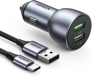 Chargeur Allume Cigare Usb Qc 3.0 36w 2 Ports Chargeur Voiture Avec Câble Usb Type C Compatible Avec Iphone 14 Plus Pro Max 13 12, Galaxy S23 Ultra Plus S22 S21 S20 A53 A13, Pixel [Por042196]