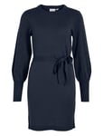 Viava L/S Belt Short Knit Dress Navy Vila