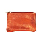 Les Cléias Pochette zippée S en Cuir Vachette irisé, fabriqué en Italie, H10.5 x L16 cm, Orange