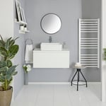 Meuble sous lavabo suspendu avec vasque à poser – Blanc – 80 cm – Newington