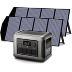 R1500 Tragbare Powerstation mit 2Pcs 140W Solarpanel, 1152Wh LiFePO4 Batterie mit 1800W ac Ausgang Solargenerator, 43dB Leise Betrieb Mobile