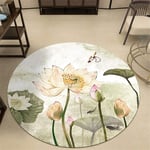 XiYou Tapis de Sol Tapis Rond Tapis d'intérieur, Style Chinois Lotus Print Paillasson antidérapant Plancher Chambre Salon Tapis de Jeu Tapis Trappeur de saleté (140cm)