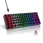 TECURS Clavier Gamer Mecanique - Clavier Gaming 60 Pourcent Azerty Filaire, Switchs Rouge, LED Rétroéclairé, Clavier Mini pour PC/Windows/PS5/PS4, Noir