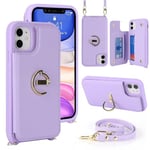 Zouzt for iPhone 11 Case with Card Holder and Ring iPhone 11 Crossbody Case iPhone 11 Wallet Case iPhone 11 Strap Case Premium PU Leather with Adjustable Necklace Phone Cover 6.1 Inch (Purple)