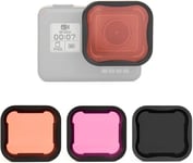 Lot de 3 filtres d'objectif rouge/magenta/ND8 pour GoPro Hero 5 6 7 noir, filtre de plongée avec tuba et filtre d'objectif à densité neutre pour caméra GoPro Hero 5 6 7 Noir