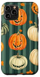 Coque pour iPhone 11 Pro Vert Moderne Rayé Citrouille Motif Vintage Décor Automne