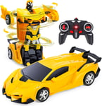 2en1 Voiture Jaune Télécommandé Robot 1:18 Transformateur Jouet Cadeau Pour Garçons Filles 3 4 5 6 7+ Ans Rc Voiture Robot Jouets Transformable 2.4ghz Voiture De Police Pour Enfants