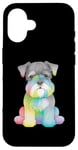 Coque pour iPhone 16 Adorable mini schnauzer miniature coloré Pop Art Tie Dye