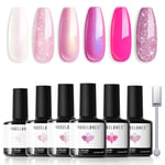 Modelones Vernis Semi Permanent,Vernis Gel UV Semi Permanent Kit Série Paillettes Blanc Rose 6 Couleur Vernis à Ongles Semi Permanent Soak Off Gel Polish French Manucure Adapté au Été Fête