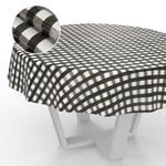 ANRO Nappe en Toile cirée, Lavable, pour Table de Jardin, extérieur et intérieur, Ronde, 140 cm, Bord coupé, à Carreaux, Noire