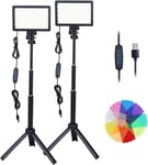 Kit D'Éclairage Vidéo À Led, Pack De 2 Eclairages De Photographie Avec Trépied Réglable 9 Filtres De Couleur, Lumières Video Usb 10000K Dimmable Pour Tiktok/Lumiere Stream/Youtube Eclairage Video