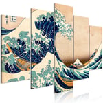 Billede - The Great Wave off Kanagawa (5 dele) Wide - 100 x 50 cm - På italiensk lærred
