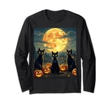 Black Cat Halloween Cat Lovers Starry Night Cat Van Gogh Cat Long Sleeve T-Shirt