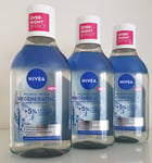 3 x NIVEA Micellar Water Regenerating 400ml Face , Eyes , Lips