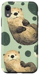 Coque pour iPhone XR Vert Art Déco Pois Adorable Motif Loutre de mer