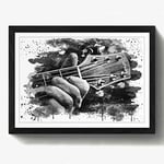 Arty Pie Framed Print A2 (24.5x18 Inch) Guitar Black and White (2) V3, Wood, Multi-Colour, 60 x 42 x 2 cm