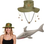 Adult Australian Cork Hat & Inflatable Shark Fancy Style Dress Hat Accessories