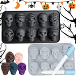 Sprießen 2 Pièces Crâne Moule Chocolat Silicone, Crâne Moule à Bonbons, Moule Halloween Bonbons Moules, Moules En Silicone Pour Halloween, Moule à Chocolat Halloween, Moule Tête De Mort En Silicone