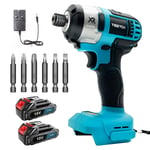 Sans fil brushless impact Rig Driver, Pilote d'impact, tournevis électrique avec lampe de travail LED, pilote peigne inversé,Compatible avec les batteries Makita , batterie 2x 3000mah et chargeur,