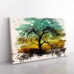 Big Box Art Landscape Lone Tree Setting Sun French Cream Canvas Wall Art Print Ready to Hang Picture, 76 x 50 cm (30 x 20 Inch), Multi-Coloured