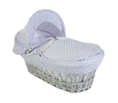 Cuddles Collection White Wicker Moses Basket - Blue Dimple