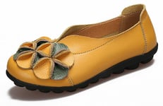 Womens Leather Loafers Shoes Flats Sandals Comfortable Slip On Moccasins Trainers Wide Size Shoes Casual Work Yellow