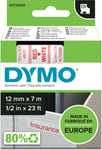 Dymo D1 etikettape, 12 mm, röd på vit