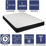 Matelas Latex 80 Kg/m3 + Aertech+ 35 Kg/m3 80x200 x 20 cm Souple 7 Zones de Confort - Trés Respirant