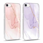 Coalbooliy [2 Pièces Coque pour iPhone 8/7/iPhone SE 2022/2020 4,7", Silicone Transparente Étui avec Aesthetic Motif Marbre Rose Mauve Dessin Téléphone Housse Case Filles Cover pour iPhone 7, 07