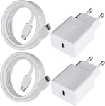 2 Pack Chargeur Rapide De 15 Watts Cordon De Charge Pour Samsung Galaxy A54 A53 A34 A33 A20 A20e A14 A13 M54 M53 M34 M33 M14 M13 S8 S9 S10 S20 S21 Fe Ultra Plus, Usb C Chargeur Type C Telephone