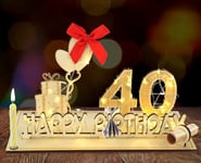 HOTUT Wooden Sign Guest Book, Money Gifts for 40th Birthday with LED Fairy Lights, Original 40th Birthday Gift for Women Men, Birthday Numbers Wooden Sign Guest Book, 40th Birthday Decoration