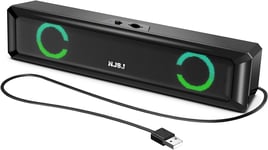 NJSJ USB PC Speakers,Wired Mini PC Soundbar with 6W Powerful Stereo Sound,RGB Up