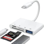 Adaptateur 4 en 1 pour Lecteur de Carte iPhone, SD/TF, Adaptateur USB OTG, Adaptateur Lightning USB Compatible avec iPhone 14/13/12/11/X/8/7/iPad